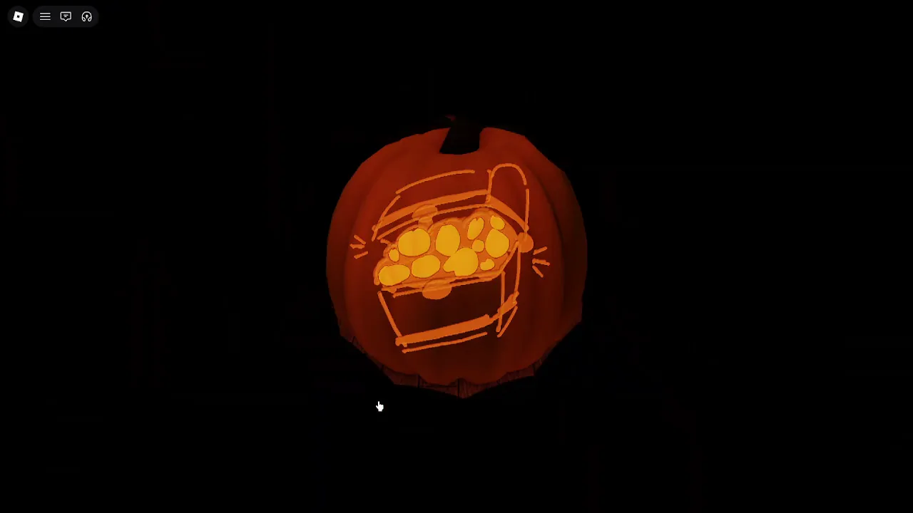 Carve a Pumpkin Roblox Treasure theme pumpkin carved as open chest with glowing coin circles on dark voting stage